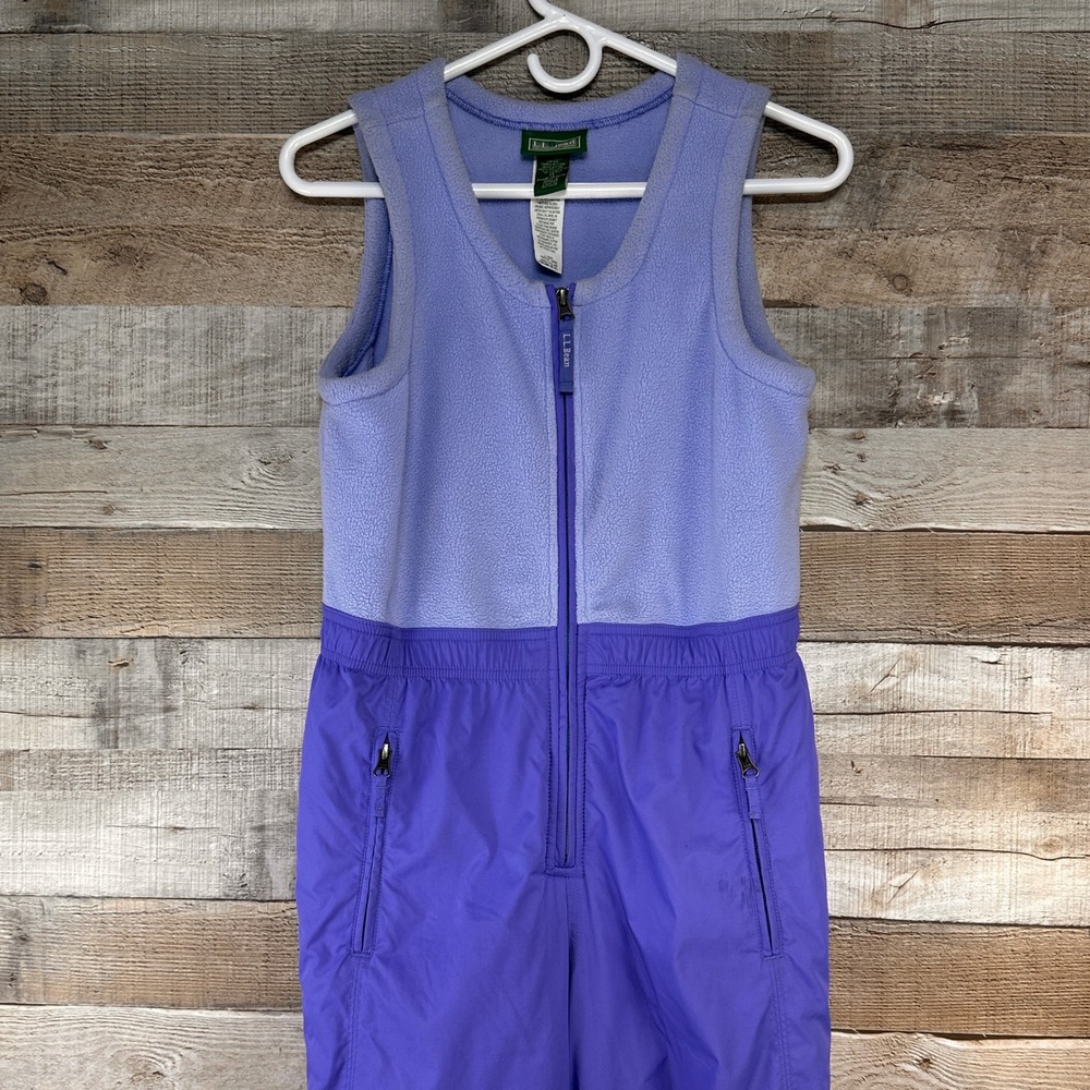 LL Bean Kids Cold Buster Snow Bib Fleece Upper Nylon Pants Purple Size 14